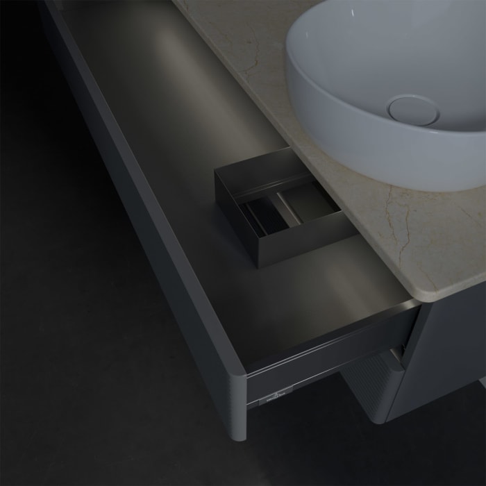 Villeroy & Boch Antao Waschbeckenunterschrank, 120 x 36 cm, 2 Auszüge mit LED-Licht, Front mit Struktur, ohne Hahnloch, für Waschtisch rechts