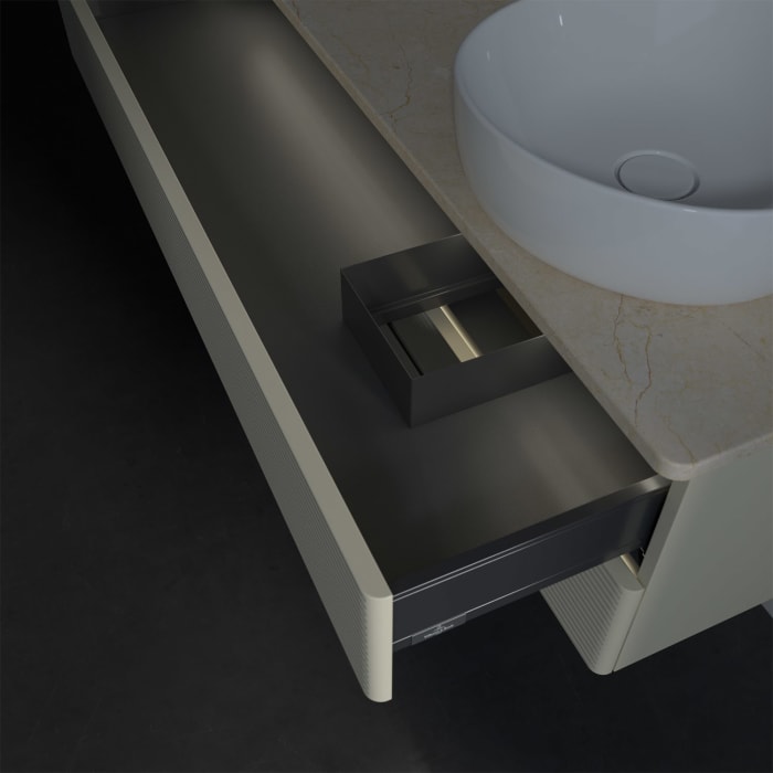 Villeroy & Boch Antao Waschbeckenunterschrank, 120 x 36 cm, 2 Auszüge mit LED-Licht, Front mit Struktur, ohne Hahnloch, für Waschtisch rechts