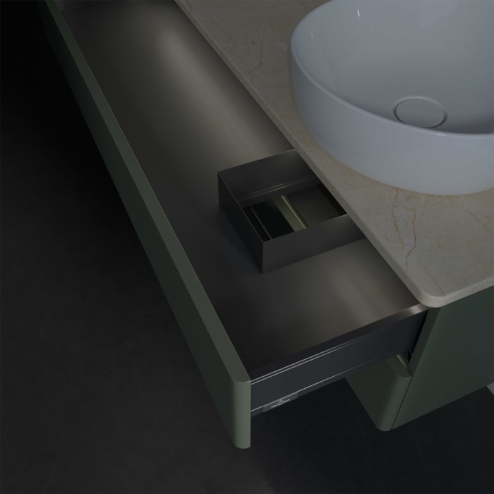 Villeroy & Boch Antao Waschbeckenunterschrank, 120 x 36 cm, 2 Auszüge mit LED-Licht, Front mit Struktur, ohne Hahnloch, für Waschtisch rechts