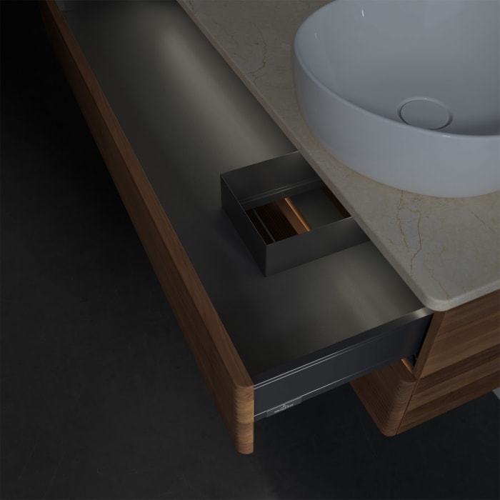 Villeroy & Boch Antao Waschbeckenunterschrank, 120 x 36 cm, 2 Auszüge mit LED-Licht, Front mit Struktur, ohne Hahnloch, für Waschtisch rechts