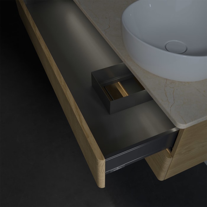 Villeroy & Boch Antao Waschbeckenunterschrank, 120 x 36 cm, 2 Auszüge mit LED-Licht, Front mit Struktur, ohne Hahnloch, für Waschtisch rechts