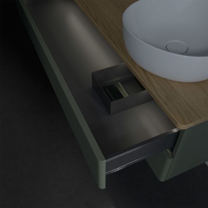 Villeroy & Boch Antao Waschbeckenunterschrank, 120 x 36 cm, 2 Auszüge mit LED-Licht, Front mit Struktur, mit Hahnloch, für Waschtisch rechts