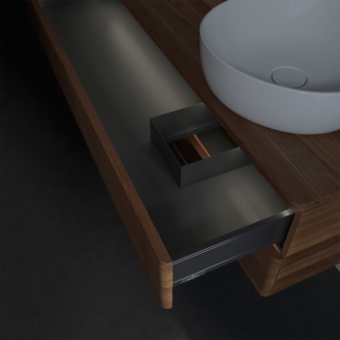 Villeroy & Boch Antao Waschbeckenunterschrank, 120 x 36 cm, 2 Auszüge mit LED-Licht, Front mit Struktur, mit Hahnloch, für Waschtisch rechts