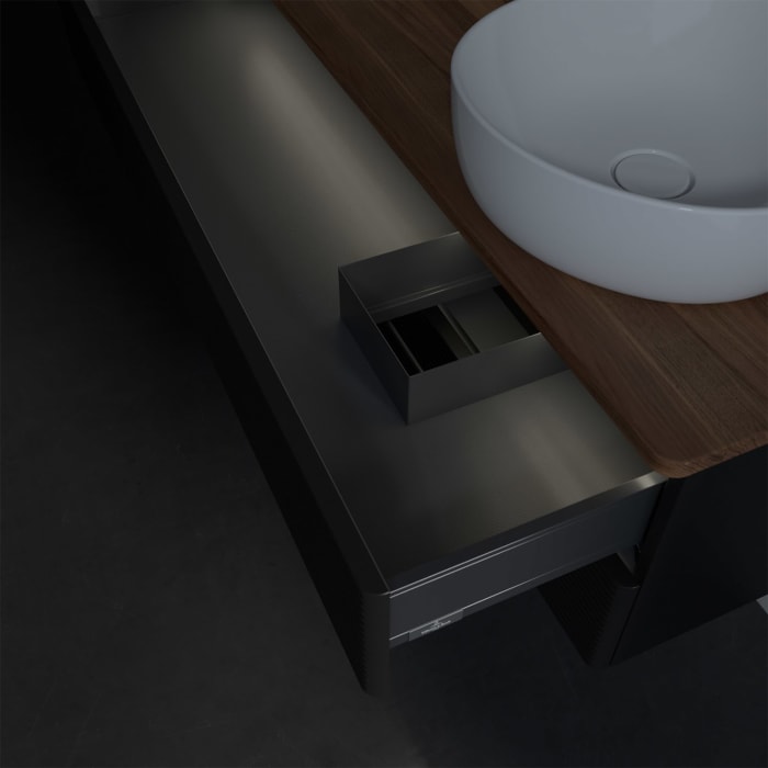 Villeroy & Boch Antao Waschbeckenunterschrank, 120 x 36 cm, 2 Auszüge mit LED-Licht, Front mit Struktur, mit Hahnloch, für Waschtisch rechts