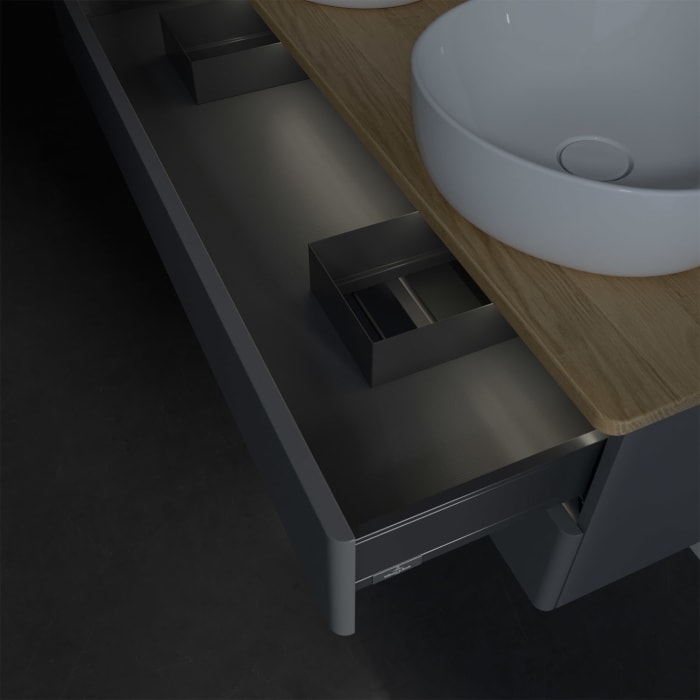 Villeroy & Boch Antao Waschbeckenunterschrank, 120 x 36 cm, 2 Auszüge mit LED-Licht, Front ohne Struktur, ohne Hahnloch, für Waschtisch links und rech