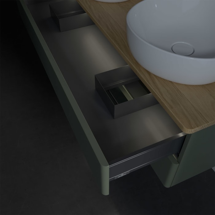 Villeroy & Boch Antao Waschbeckenunterschrank, 120 x 36 cm, 2 Auszüge mit LED-Licht, Front ohne Struktur, ohne Hahnloch, für Waschtisch links und rech