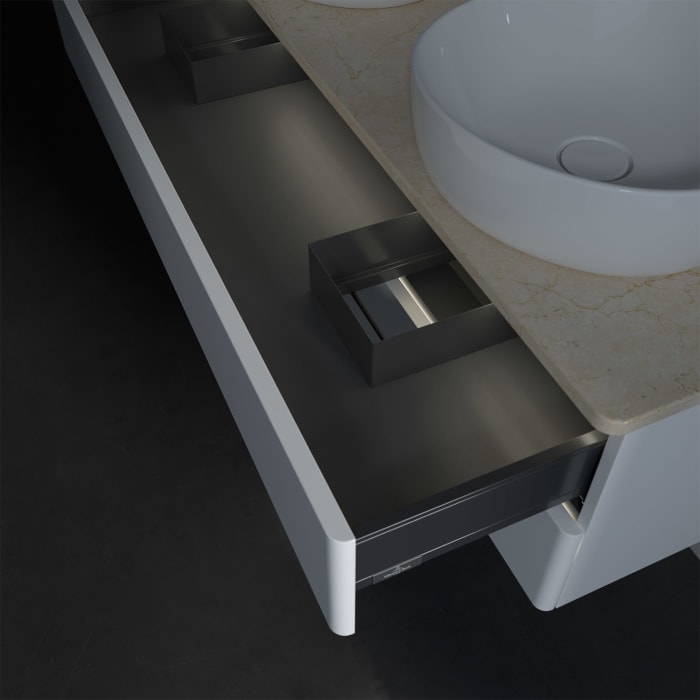 Villeroy & Boch Antao Waschbeckenunterschrank, 120 x 36 cm, 2 Auszüge mit LED-Licht, Front ohne Struktur, ohne Hahnloch, für Waschtisch links und rech