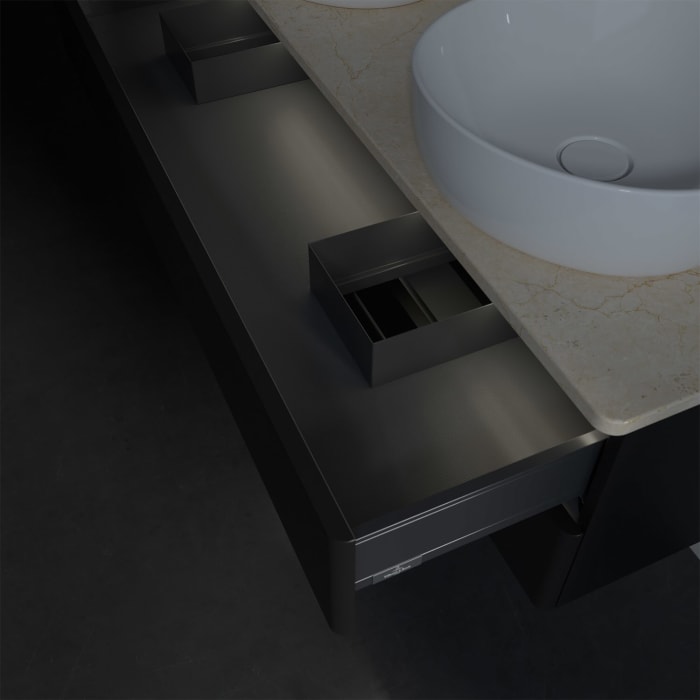 Villeroy & Boch Antao Waschbeckenunterschrank, 120 x 36 cm, 2 Auszüge mit LED-Licht, Front ohne Struktur, ohne Hahnloch, für Waschtisch links und rech