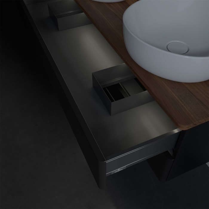 Villeroy & Boch Antao Waschbeckenunterschrank, 120 x 36 cm, 2 Auszüge mit LED-Licht, Front ohne Struktur, mit Hahnloch, für Waschtisch links und recht