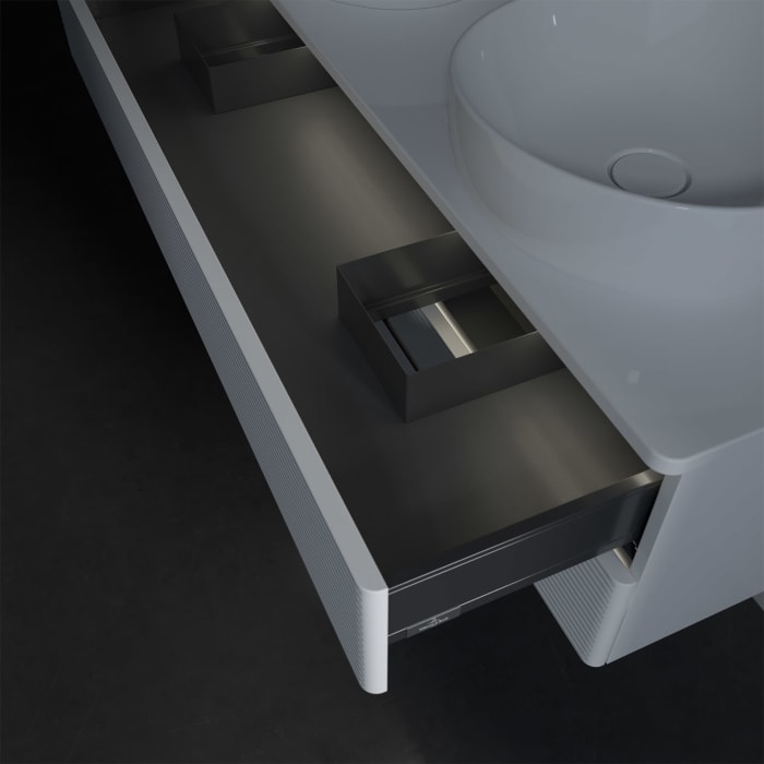 Villeroy & Boch Antao Waschbeckenunterschrank, 120 x 36 cm, 2 Auszüge mit LED-Licht, Front mit Struktur, ohne Hahnloch, für Waschtisch links und recht