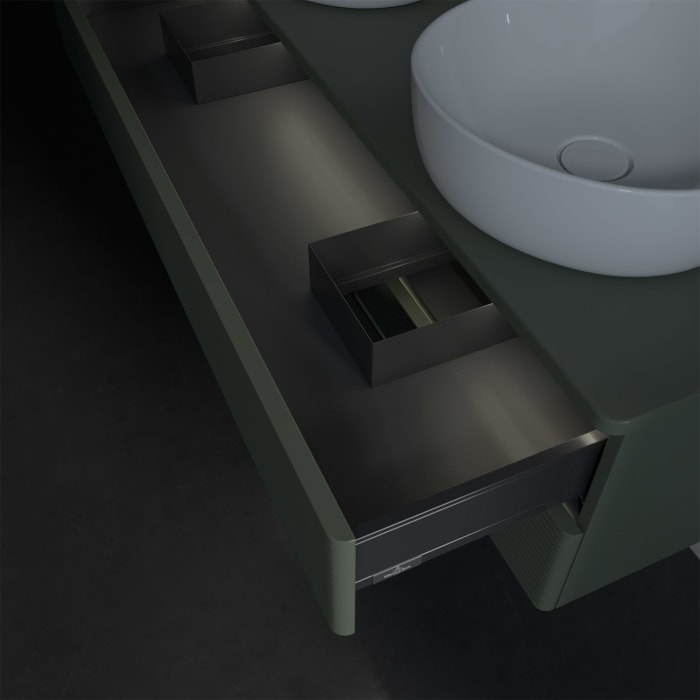 Villeroy & Boch Antao Waschbeckenunterschrank, 120 x 36 cm, 2 Auszüge mit LED-Licht, Front mit Struktur, ohne Hahnloch, für Waschtisch links und recht