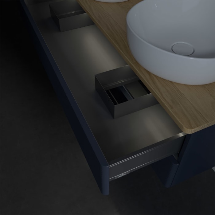 Villeroy & Boch Antao Waschbeckenunterschrank, 120 x 36 cm, 2 Auszüge mit LED-Licht, Front mit Struktur, ohne Hahnloch, für Waschtisch links und recht