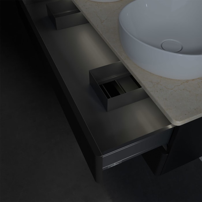 Villeroy & Boch Antao Waschbeckenunterschrank, 120 x 36 cm, 2 Auszüge mit LED-Licht, Front mit Struktur, ohne Hahnloch, für Waschtisch links und recht