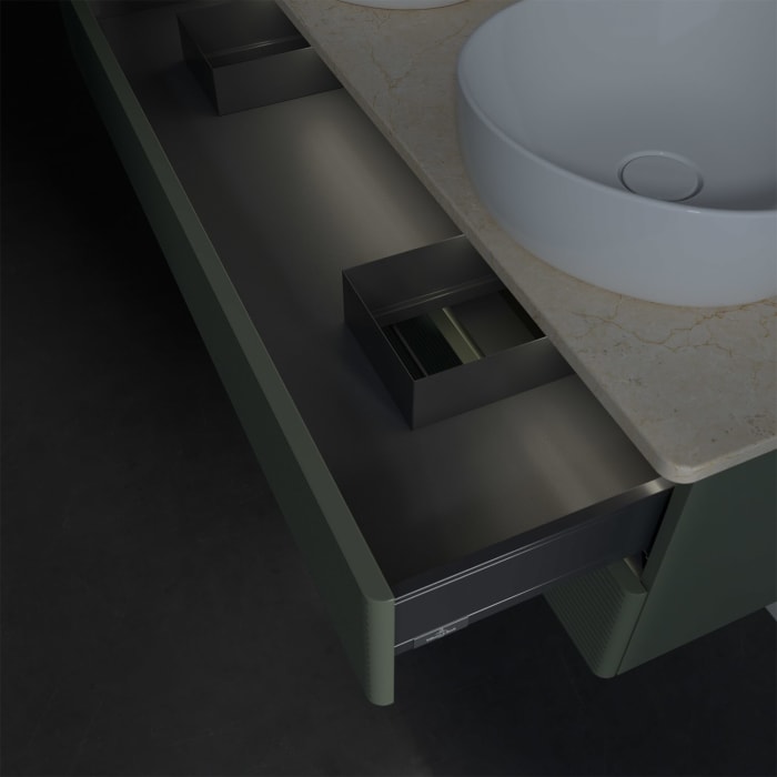 Villeroy & Boch Antao Waschbeckenunterschrank, 120 x 36 cm, 2 Auszüge mit LED-Licht, Front mit Struktur, mit Hahnloch, für Waschtisch links und rechts