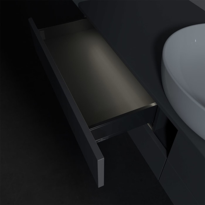 Villeroy & Boch Antao Waschbeckenunterschrank, 160 x 36 cm, 4 Auszüge mit LED-Licht, Front ohne Struktur, ohne Hahnloch, für Waschtisch mittig