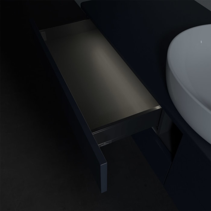 Villeroy & Boch Antao Waschbeckenunterschrank, 160 x 36 cm, 4 Auszüge mit LED-Licht, Front ohne Struktur, ohne Hahnloch, für Waschtisch mittig