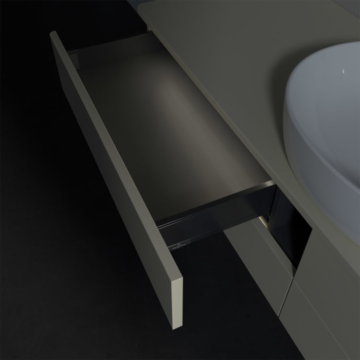 Villeroy & Boch Antao Waschbeckenunterschrank, 160 x 36 cm, 4 Auszüge mit LED-Licht, Front ohne Struktur, ohne Hahnloch, für Waschtisch mittig