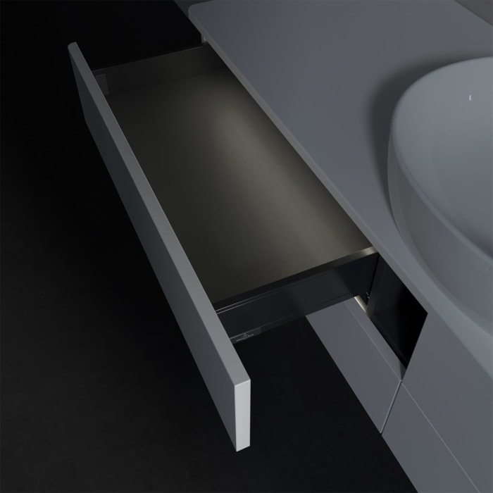 Villeroy & Boch Antao Waschbeckenunterschrank, 160 x 36 cm, 4 Auszüge mit LED-Licht, Front ohne Struktur, ohne Hahnloch, für Waschtisch mittig