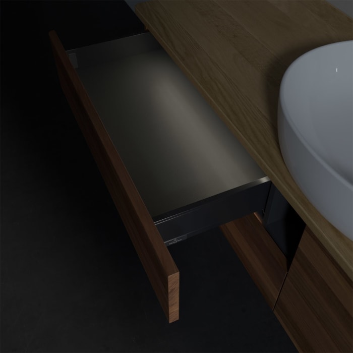 Villeroy & Boch Antao Waschbeckenunterschrank, 160 x 36 cm, 4 Auszüge mit LED-Licht, Front ohne Struktur, ohne Hahnloch, für Waschtisch mittig