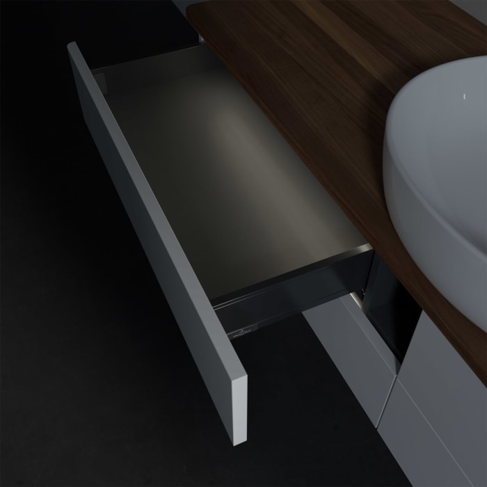 Villeroy & Boch Antao Waschbeckenunterschrank, 160 x 36 cm, 4 Auszüge mit LED-Licht, Front ohne Struktur, ohne Hahnloch, für Waschtisch mittig