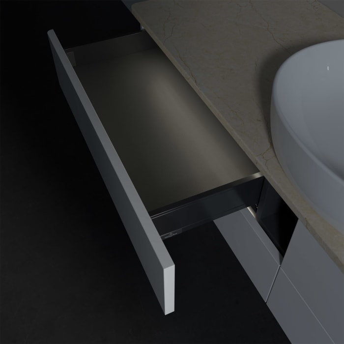 Villeroy & Boch Antao Waschbeckenunterschrank, 160 x 36 cm, 4 Auszüge mit LED-Licht, Front ohne Struktur, ohne Hahnloch, für Waschtisch mittig