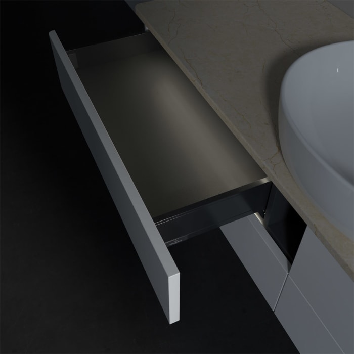 Villeroy & Boch Antao Waschbeckenunterschrank, 160 x 36 cm, 4 Auszüge mit LED-Licht, Front ohne Struktur, ohne Hahnloch, für Waschtisch mittig