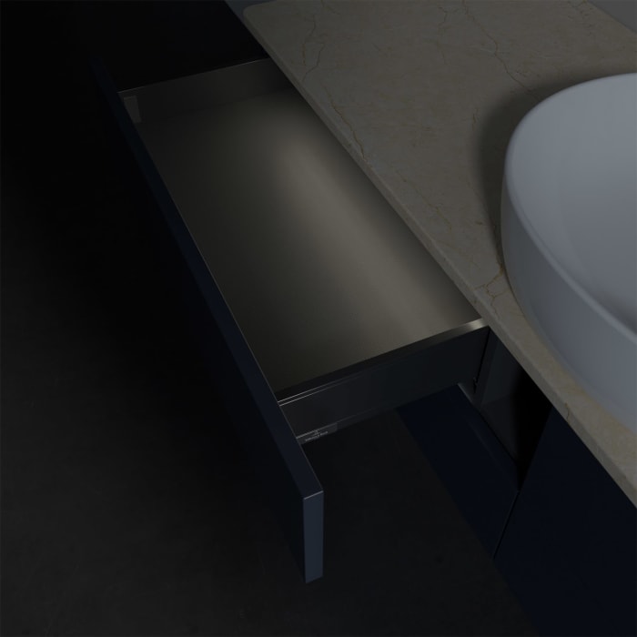 Villeroy & Boch Antao Waschbeckenunterschrank, 160 x 36 cm, 4 Auszüge mit LED-Licht, Front ohne Struktur, mit Hahnloch, für Waschtisch mittig