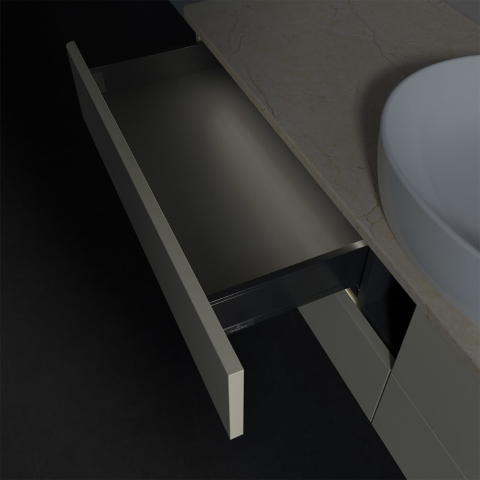 Villeroy & Boch Antao Waschbeckenunterschrank, 160 x 36 cm, 4 Auszüge mit LED-Licht, Front ohne Struktur, mit Hahnloch, für Waschtisch mittig