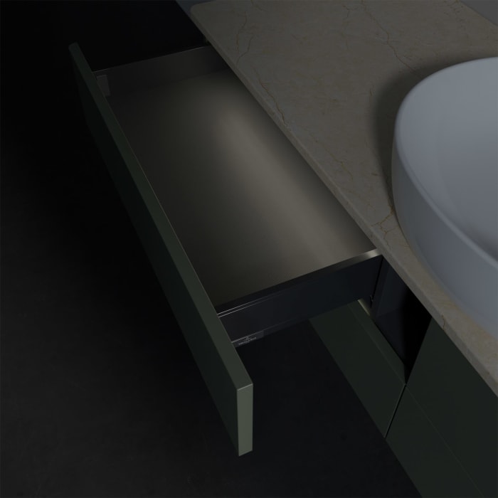 Villeroy & Boch Antao Waschbeckenunterschrank, 160 x 36 cm, 4 Auszüge mit LED-Licht, Front ohne Struktur, mit Hahnloch, für Waschtisch mittig