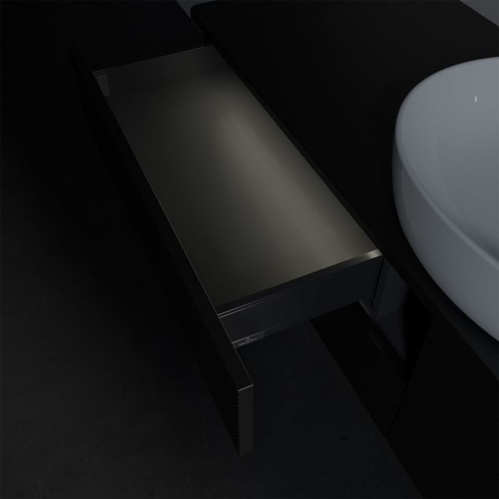 Villeroy & Boch Antao Waschbeckenunterschrank, 160 x 36 cm, 4 Auszüge mit LED-Licht, Front mit Struktur, ohne Hahnloch, für Waschtisch mittig