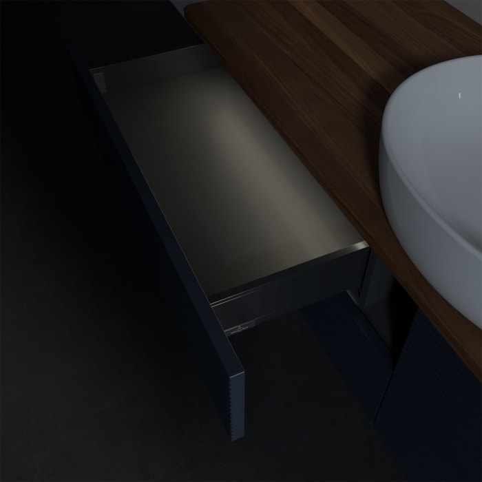 Villeroy & Boch Antao Waschbeckenunterschrank, 160 x 36 cm, 4 Auszüge mit LED-Licht, Front mit Struktur, ohne Hahnloch, für Waschtisch mittig