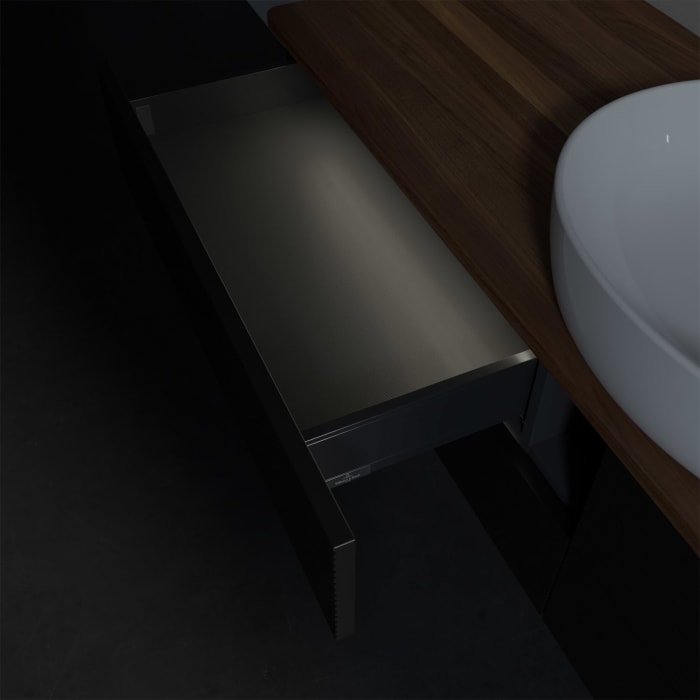 Villeroy & Boch Antao Waschbeckenunterschrank, 160 x 36 cm, 4 Auszüge mit LED-Licht, Front mit Struktur, ohne Hahnloch, für Waschtisch mittig