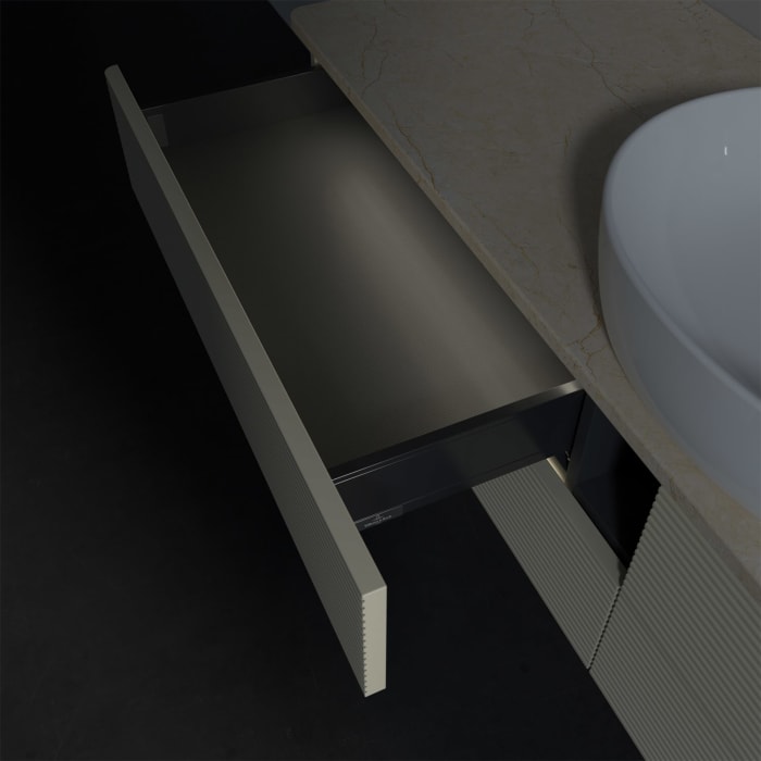 Villeroy & Boch Antao Waschbeckenunterschrank, 160 x 36 cm, 4 Auszüge mit LED-Licht, Front mit Struktur, ohne Hahnloch, für Waschtisch mittig