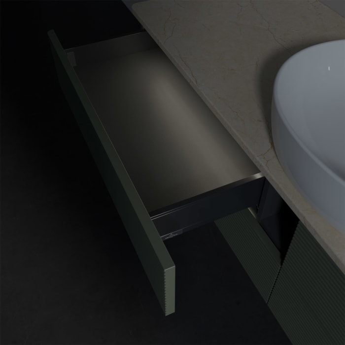 Villeroy & Boch Antao Waschbeckenunterschrank, 160 x 36 cm, 4 Auszüge mit LED-Licht, Front mit Struktur, ohne Hahnloch, für Waschtisch mittig