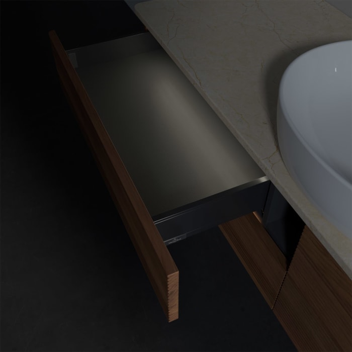 Villeroy & Boch Antao Waschbeckenunterschrank, 160 x 36 cm, 4 Auszüge mit LED-Licht, Front mit Struktur, ohne Hahnloch, für Waschtisch mittig