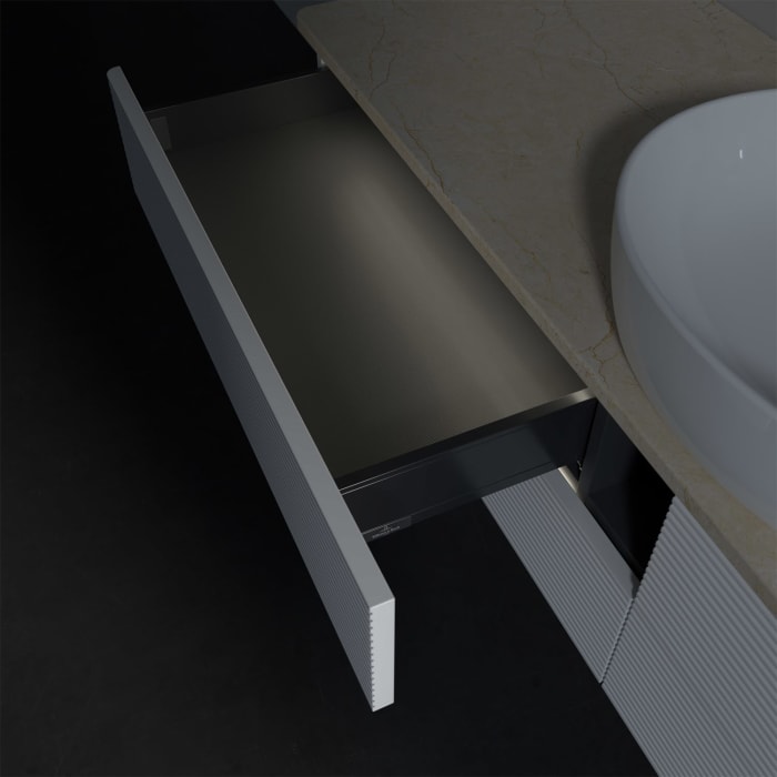 Villeroy & Boch Antao Waschbeckenunterschrank, 160 x 36 cm, 4 Auszüge mit LED-Licht, Front mit Struktur, ohne Hahnloch, für Waschtisch mittig