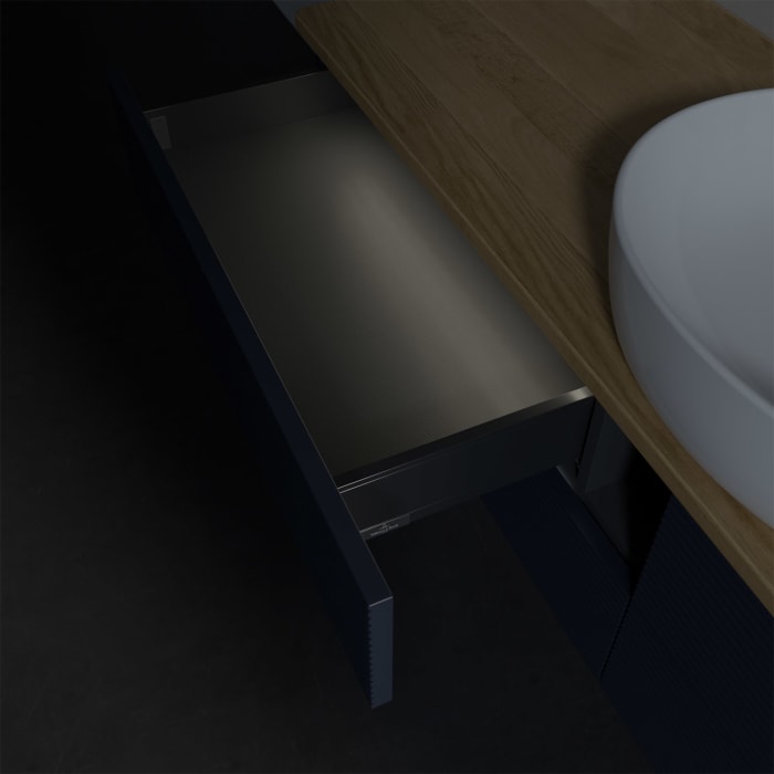 Villeroy & Boch Antao Waschbeckenunterschrank, 160 x 36 cm, 4 Auszüge mit LED-Licht, Front mit Struktur, mit Hahnloch, für Waschtisch mittig