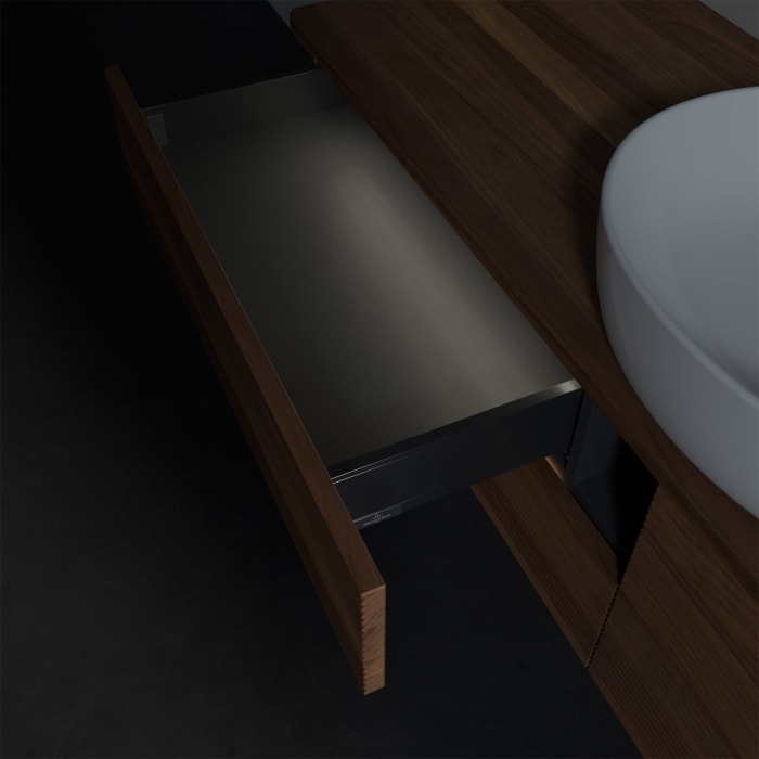 Villeroy & Boch Antao Waschbeckenunterschrank, 160 x 36 cm, 4 Auszüge mit LED-Licht, Front mit Struktur, mit Hahnloch, für Waschtisch mittig