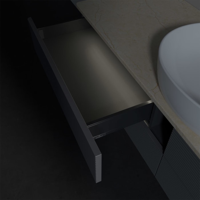 Villeroy & Boch Antao Waschbeckenunterschrank, 160 x 36 cm, 4 Auszüge mit LED-Licht, Front mit Struktur, mit Hahnloch, für Waschtisch mittig