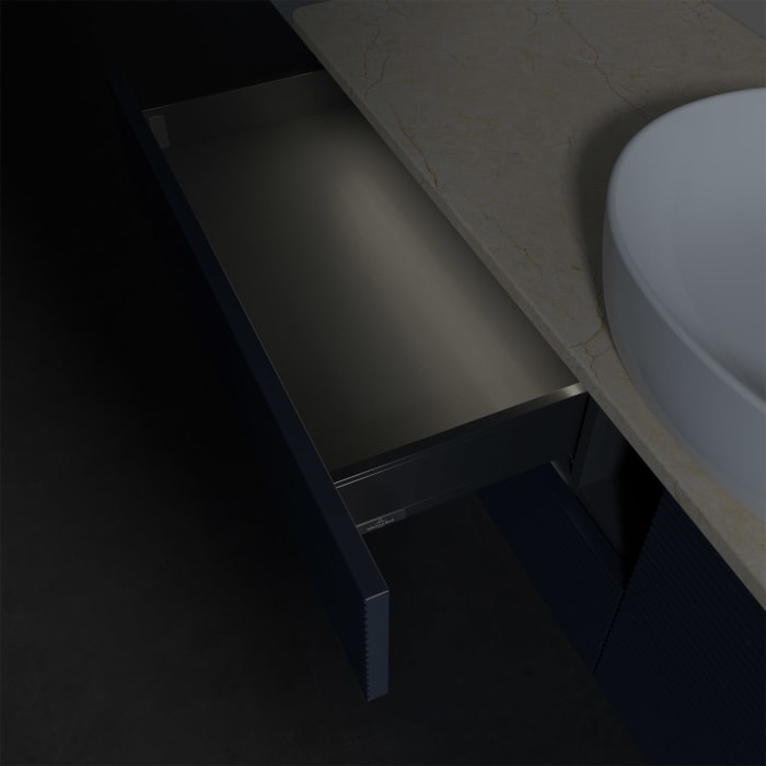 Villeroy & Boch Antao Waschbeckenunterschrank, 160 x 36 cm, 4 Auszüge mit LED-Licht, Front mit Struktur, mit Hahnloch, für Waschtisch mittig