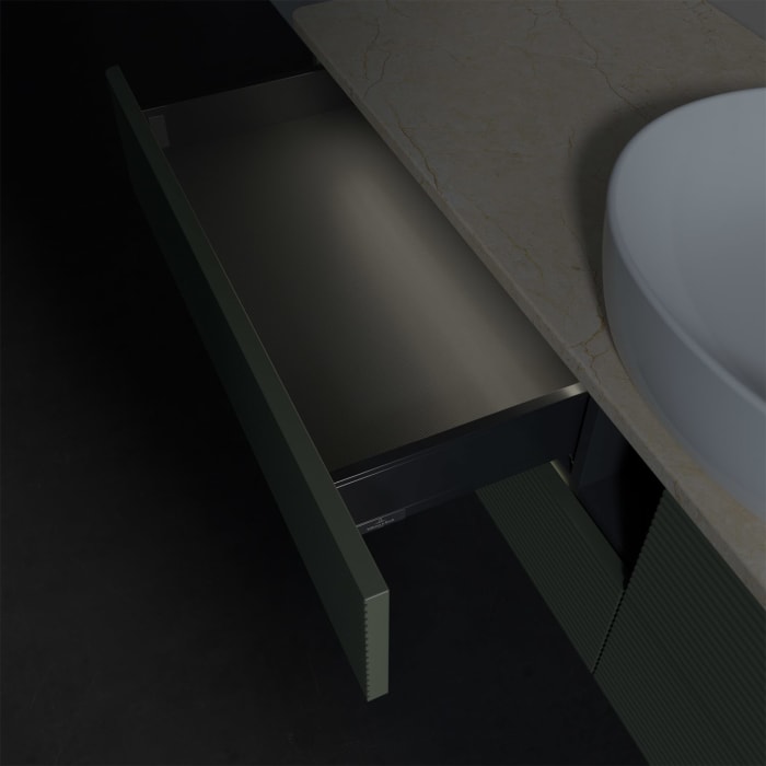 Villeroy & Boch Antao Waschbeckenunterschrank, 160 x 36 cm, 4 Auszüge mit LED-Licht, Front mit Struktur, mit Hahnloch, für Waschtisch mittig