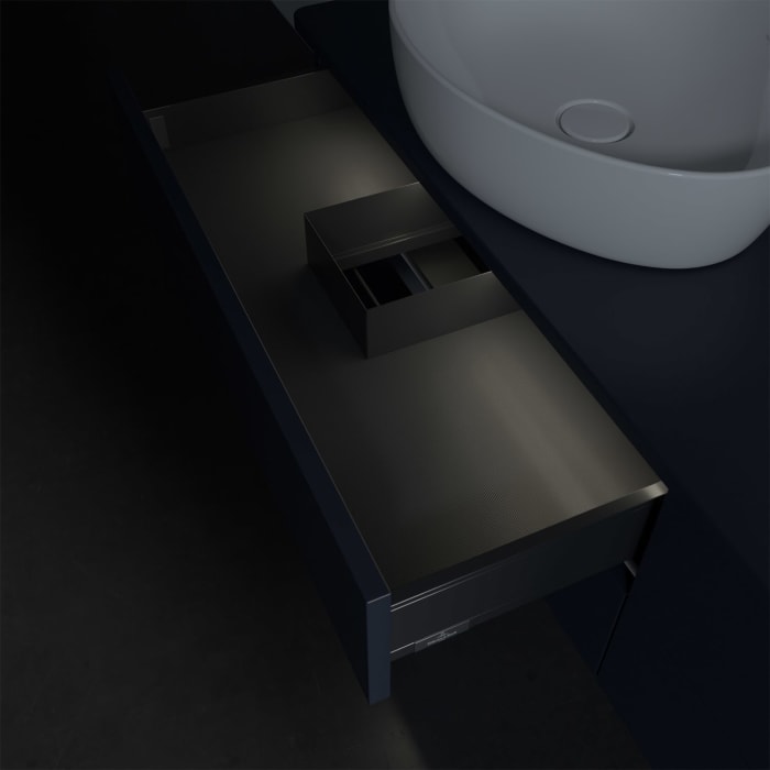 Villeroy & Boch Antao Waschbeckenunterschrank, 160 x 36 cm, 4 Auszüge mit LED-Licht, Front ohne Struktur, ohne Hahnloch, für Waschtisch links