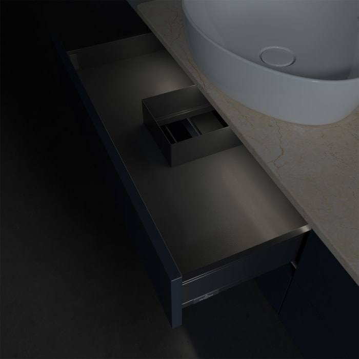 Villeroy & Boch Antao Waschbeckenunterschrank, 160 x 36 cm, 4 Auszüge mit LED-Licht, Front ohne Struktur, ohne Hahnloch, für Waschtisch links