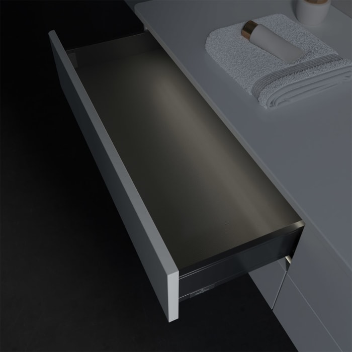 Villeroy & Boch Antao Waschbeckenunterschrank, 160 x 36 cm, 4 Auszüge mit LED-Licht, Front ohne Struktur, ohne Hahnloch, für Waschtisch rechts