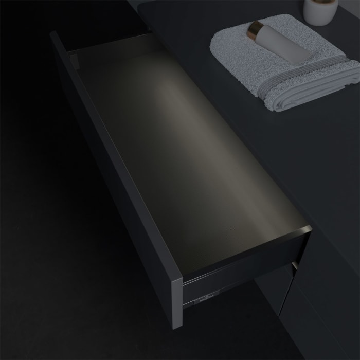 Villeroy & Boch Antao Waschbeckenunterschrank, 160 x 36 cm, 4 Auszüge mit LED-Licht, Front ohne Struktur, ohne Hahnloch, für Waschtisch rechts