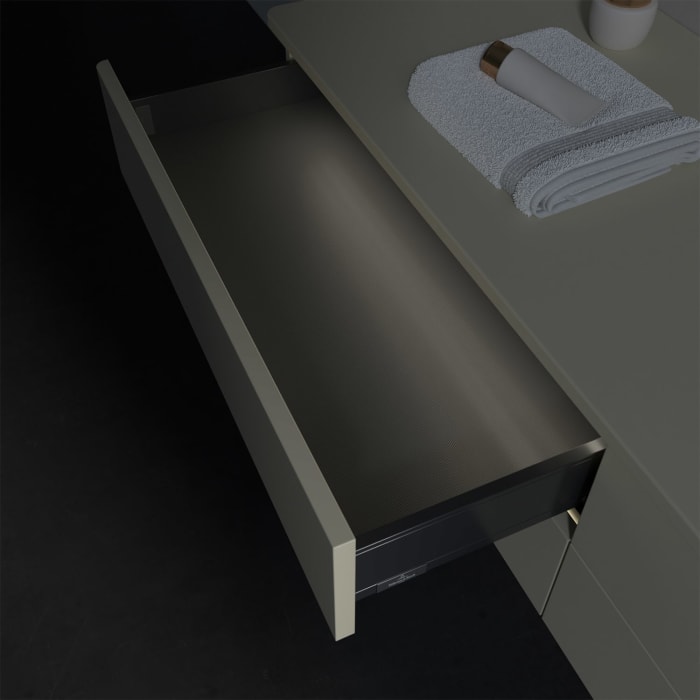 Villeroy & Boch Antao Waschbeckenunterschrank, 160 x 36 cm, 4 Auszüge mit LED-Licht, Front ohne Struktur, ohne Hahnloch, für Waschtisch rechts