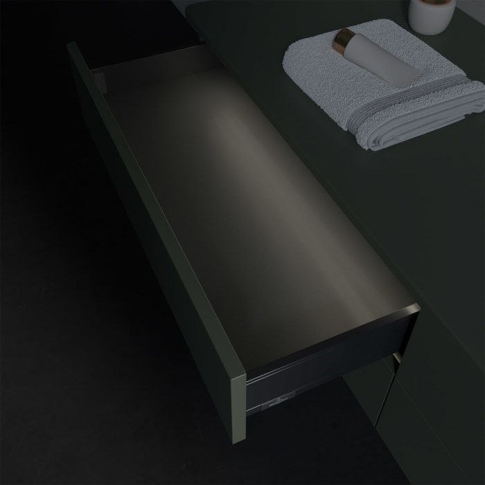 Villeroy & Boch Antao Waschbeckenunterschrank, 160 x 36 cm, 4 Auszüge mit LED-Licht, Front ohne Struktur, ohne Hahnloch, für Waschtisch rechts