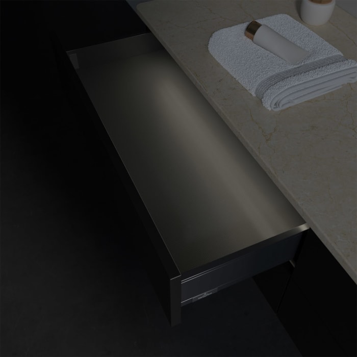 Villeroy & Boch Antao Waschbeckenunterschrank, 160 x 36 cm, 4 Auszüge mit LED-Licht, Front ohne Struktur, mit Hahnloch, für Waschtisch rechts