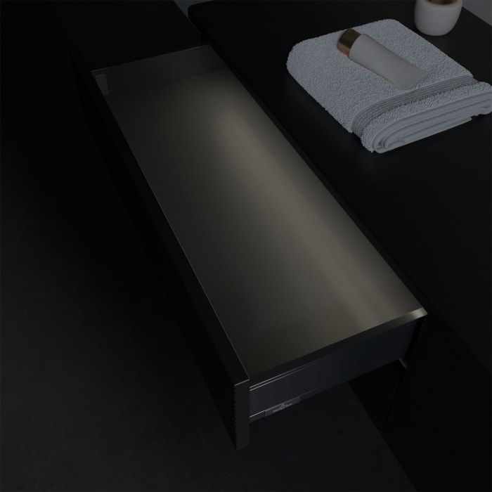 Villeroy & Boch Antao Waschbeckenunterschrank, 160 x 36 cm, 4 Auszüge mit LED-Licht, Front mit Struktur, ohne Hahnloch, für Waschtisch rechts