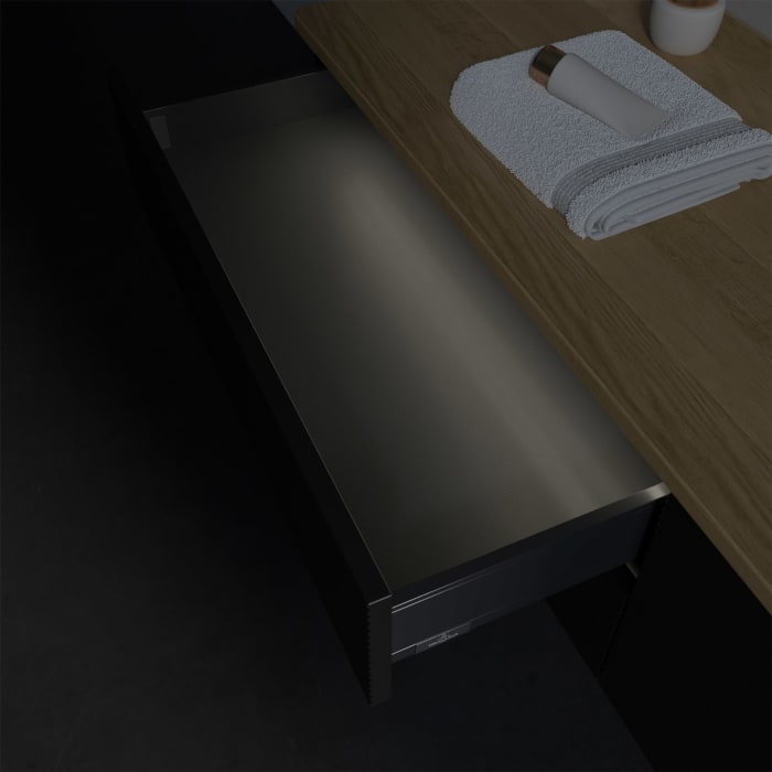 Villeroy & Boch Antao Waschbeckenunterschrank, 160 x 36 cm, 4 Auszüge mit LED-Licht, Front mit Struktur, ohne Hahnloch, für Waschtisch rechts